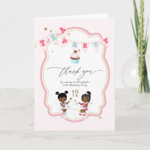 Pink and Gold Girl 12th Birthday Tea Party Letterpress Thank You Card