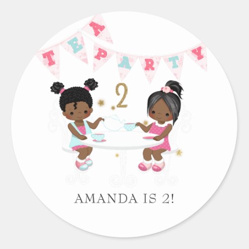 Pink and Gold Girl 2nd Birthday Tea Party Classic Round Sticker