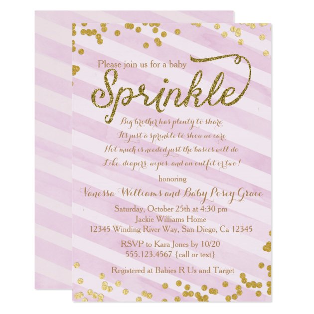 Pink And Gold Girl Baby Sprinkle Shower Invitation