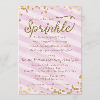 Pink And Gold Girl Baby Sprinkle Shower Invitation by seasidepapercompany at Zazzle