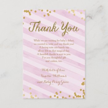 Pink And Gold Girl Baby Sprinkle Shower Thank You Invitation by seasidepapercompany at Zazzle