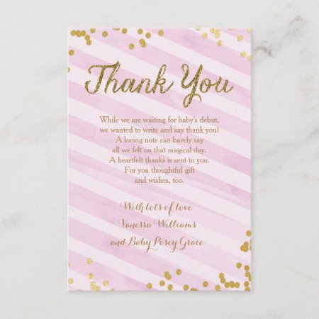 Pink And Gold Girl Baby Sprinkle Shower Thank You Invitation