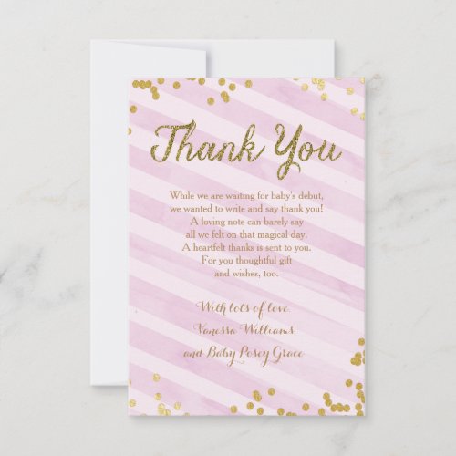 Pink and Gold Girl Baby Sprinkle Shower Thank you Invitation