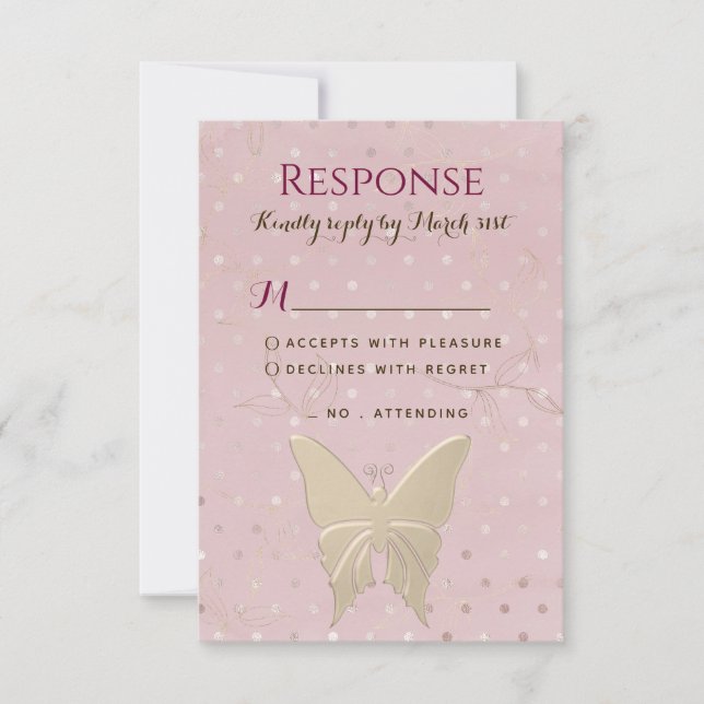 Pink And Gold Girl Birthday RSVP Card (Front)