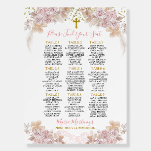 Pink and gold Girl Holy Communion Seating Chart Foam Board