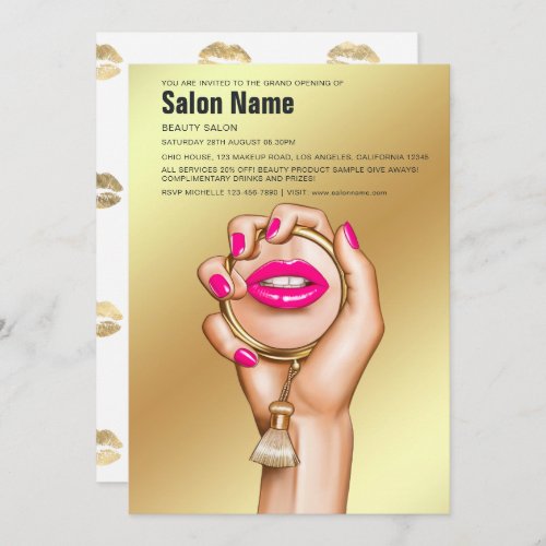 Pink and Gold Glam Chic Beauty Salon Grand Opening Invitation