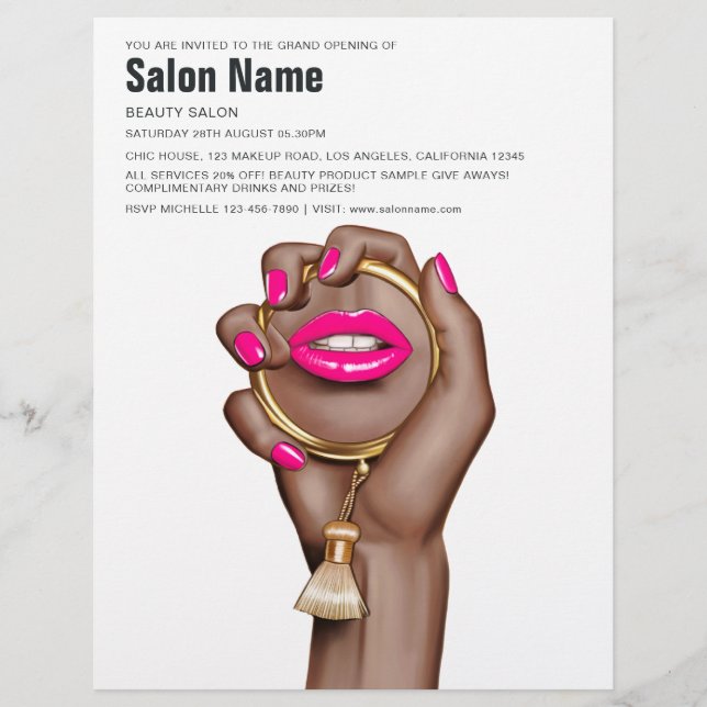 Pink and Gold Glam Chic Beauty Salon Opening Flyer (Front)