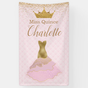 Pink and Gold Glam Dress Quinceañera Banner