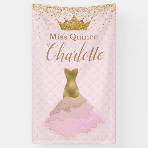 Pink and Gold Glam Dress Quinceaera Banner