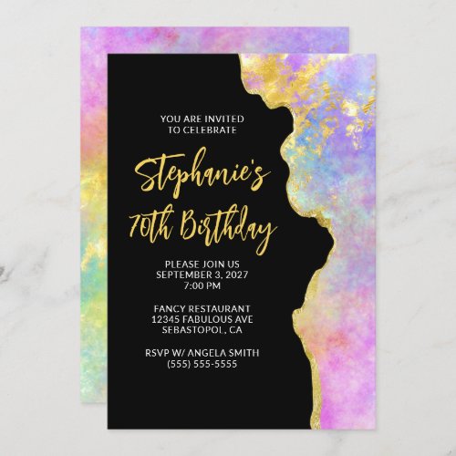 Pink and Gold Glam Fire Opal 70th Birthday Invitation