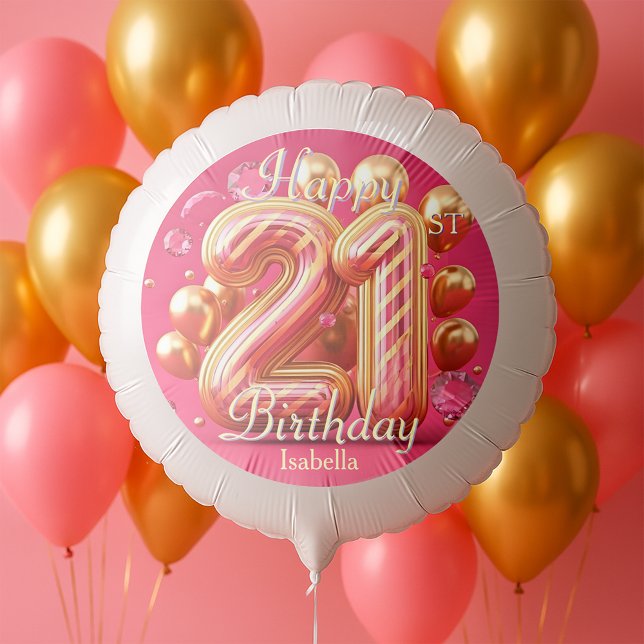 Pink and Gold Glimmering Gems 21st Birthday Balloon (Creator Uploaded)