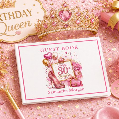 Pink And Gold Glitter 30th Birthday Guest Book