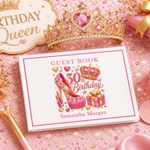 Pink And Gold Glitter 30th Birthday Guest Book