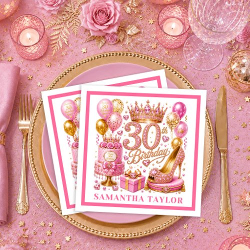 Pink And Gold Glitter 30th Birthday Napkins