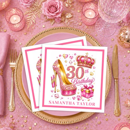 Pink And Gold Glitter 30th Birthday Napkins