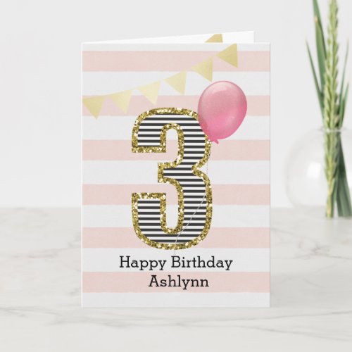 Pink and Gold Glitter 3rd Birthday Girl