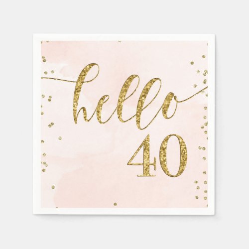 Pink and gold glitter 40th birthday napkins