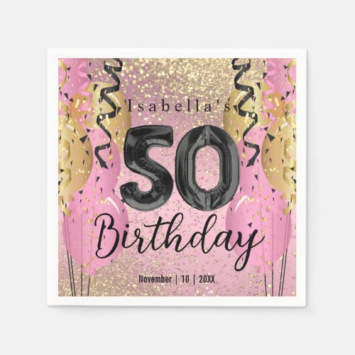 Pink and Gold Glitter 50th Birthday  Napkins