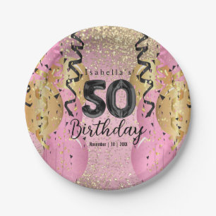 Pink and Gold Glitter 50th Birthday Paper Plates
