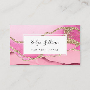 pink and gold glitter agate business card