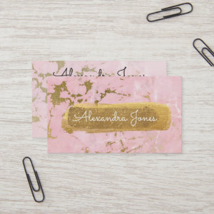 Pink and Gold Glitter and Sparkle Marble Business Card