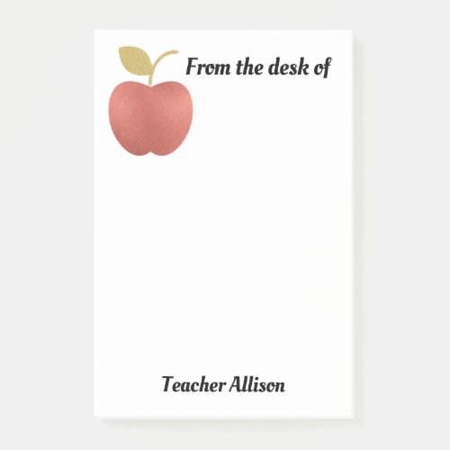 Pink and Gold Glitter Apple Teacher Monogram Post_it Notes