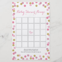 Pink and Gold Glitter Baby Shower Bingo Game Flyer