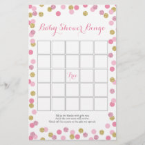 Pink and Gold Glitter Baby Shower Bingo Game Flyer