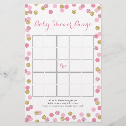 Pink and Gold Glitter Baby Shower Bingo Game Flyer