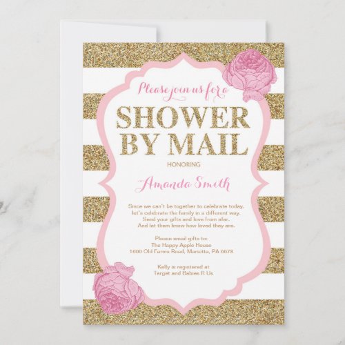 Pink and Gold Glitter Baby Shower by Mail Invitation