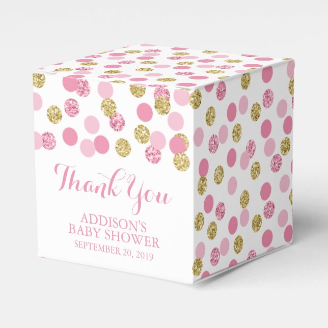 Pink and Gold Glitter Baby Shower Favor Boxes (Front Side)