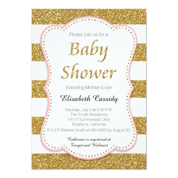 Pink and Gold Glitter Baby Shower Invitation Zazzle Pink and Gold Glitter Baby Shower Invitation Zazzle
