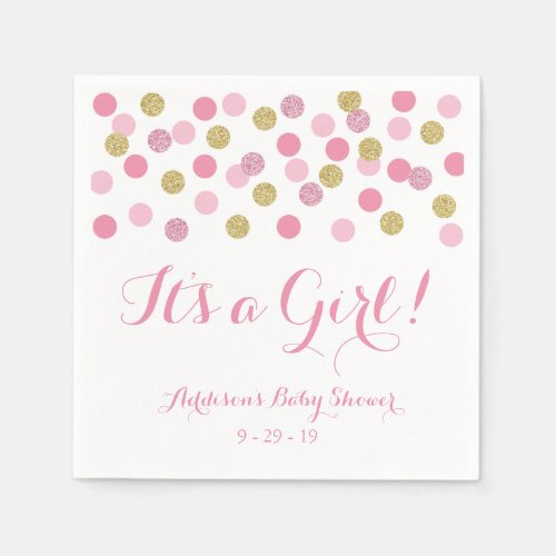 Pink and Gold Glitter Baby Shower Napkins