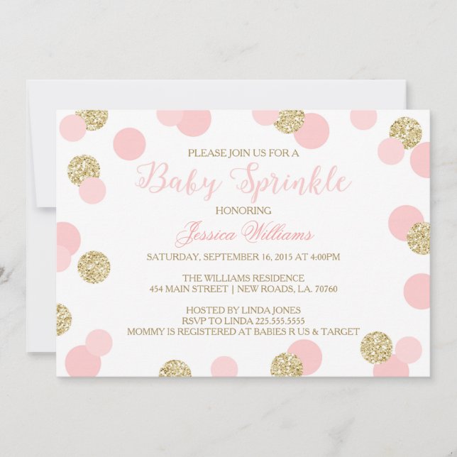 Pink and Gold Glitter Baby Sprinkle Invitations (Front)