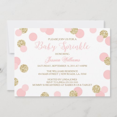 Pink and Gold Glitter Baby Sprinkle Invitations 5" X 7" Invitation Card