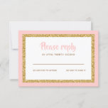 Pink and Gold Glitter Bat Mitzvah Reply RSVP Card<br><div class="desc">This trendy insert card features bold lettering on the front with a layered look in gold glitter and white,  and a solid colored background.  Add your text using the template form.  Change the font,  layout and colors using the Customize feature.</div>
