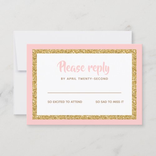 Pink and Gold Glitter Bat Mitzvah Reply RSVP Card