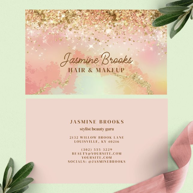 Pink and Gold Glitter Beauty  Business Card (Creator Uploaded)