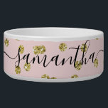 Pink and Gold Glitter Bowl<br><div class="desc">Designed to coordinate with our Pink and Gold Glitter wedding collection, this cute pet bowl features a gold glitter border on pink background. For more advanced customization of this design, please click the "CUSTOMIZE" button above. Please note, glitter is as printed effect and not physical glitter pieces. Please contact me...</div>