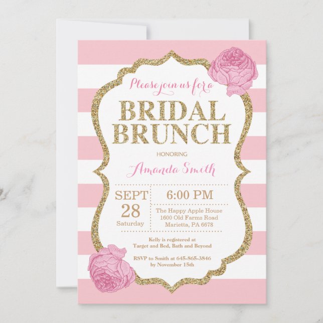 Pink and Gold Glitter Bridal Brunch Invitation (Front)