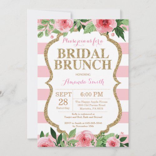 Pink and Gold Glitter Bridal Brunch Invitation