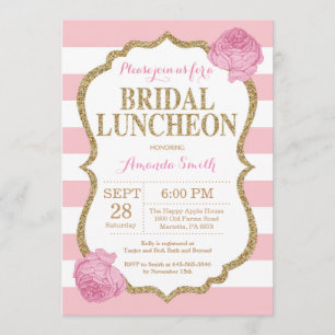 Pink and Gold Glitter Bridal Luncheon Invitation