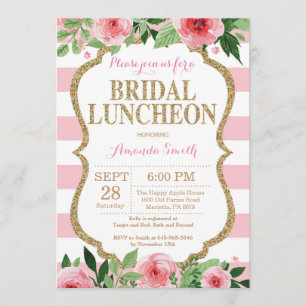 Pink and Gold Glitter Bridal Luncheon Invitation