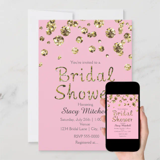 Pink And Gold Glitter Bridal Shower Invitation Zazzle