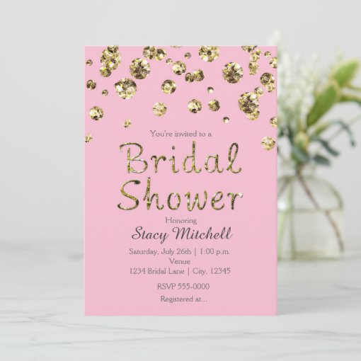 Pink And Gold Glitter Bridal Shower Invitation Zazzle