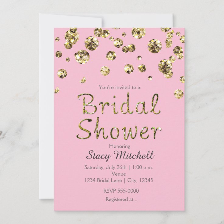 Pink and Gold Glitter Bridal Shower Invitation Zazzle