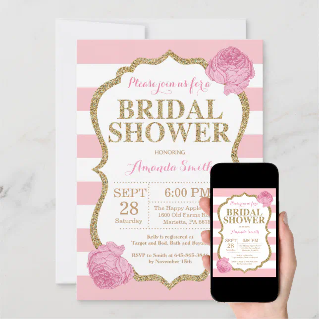 Pink And Gold Glitter Bridal Shower Invitation Zazzle