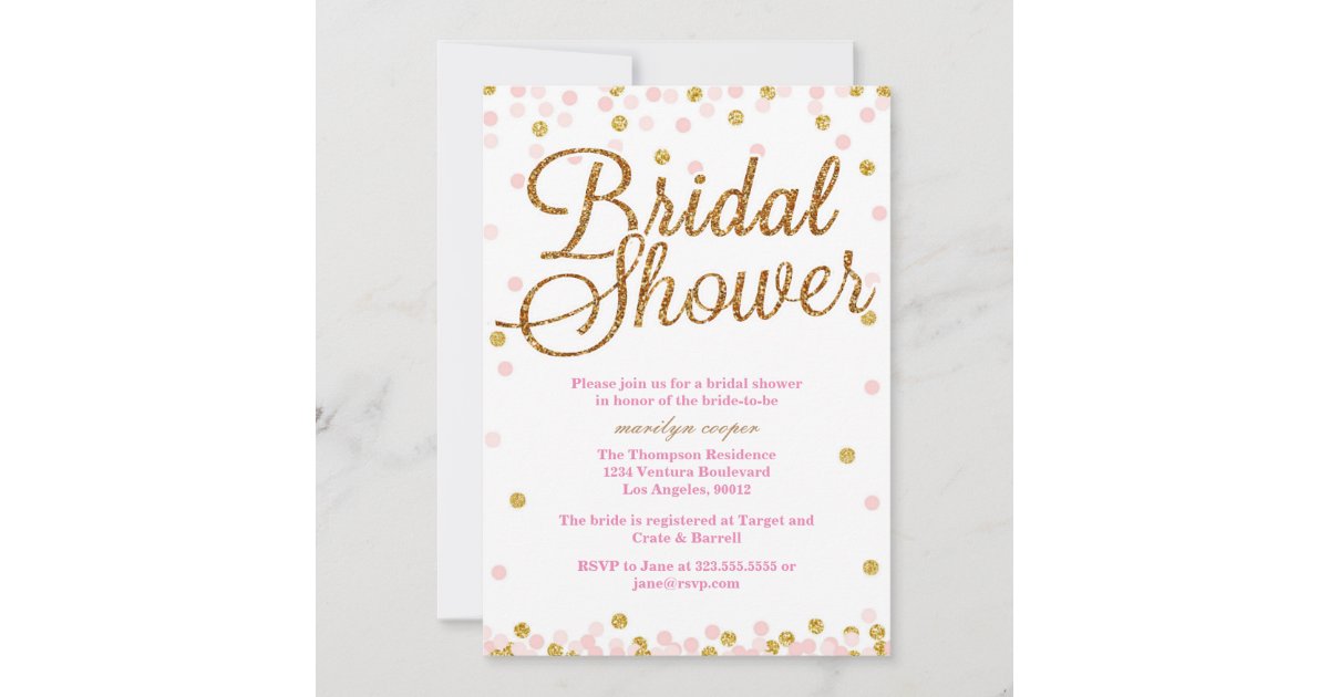 Pink And Gold Glitter Bridal Shower Invitations Zazzle