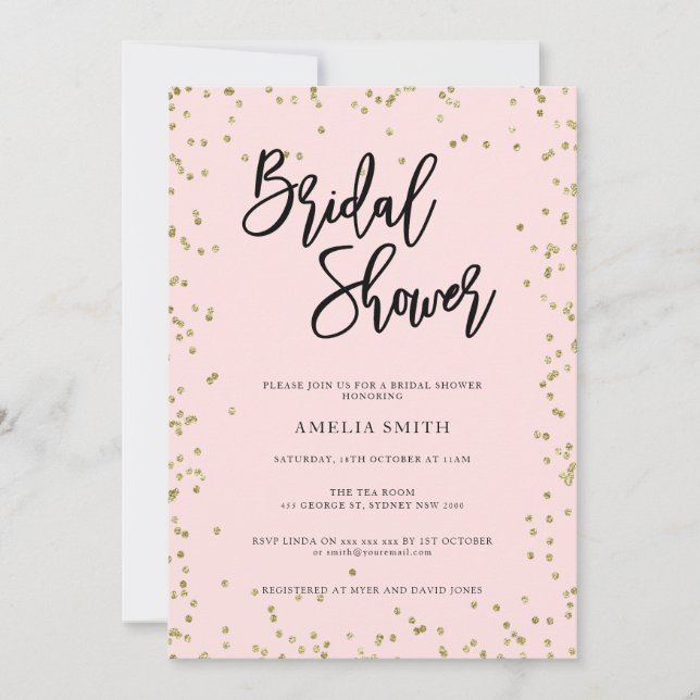 Pink and Gold Glitter Bridal Shower Party Invitati Invitation (Front)