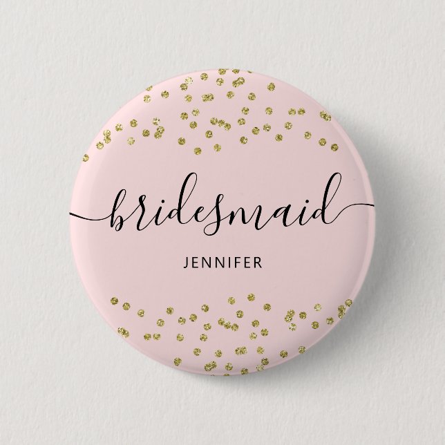 Pink and Gold Glitter bridesmaid  6 Cm Round Badge Button (Front)